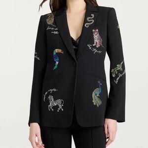 $695 Unworn Cinq A Sept Jungle Headset Karlie Bead Detail Blazer in Black